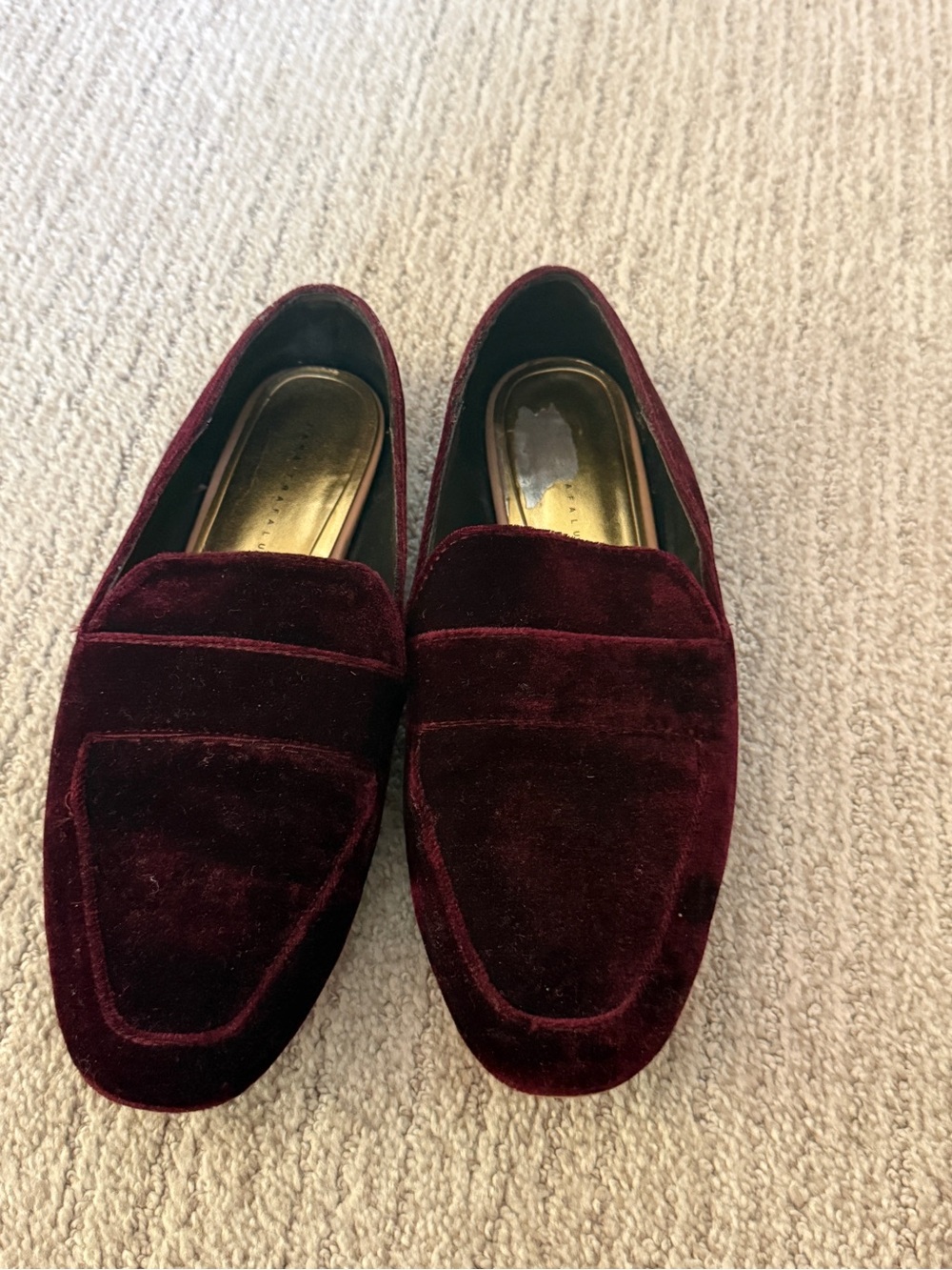 Zara Women's Velvet Slip-On Loafers - Deep Wine- Size 38